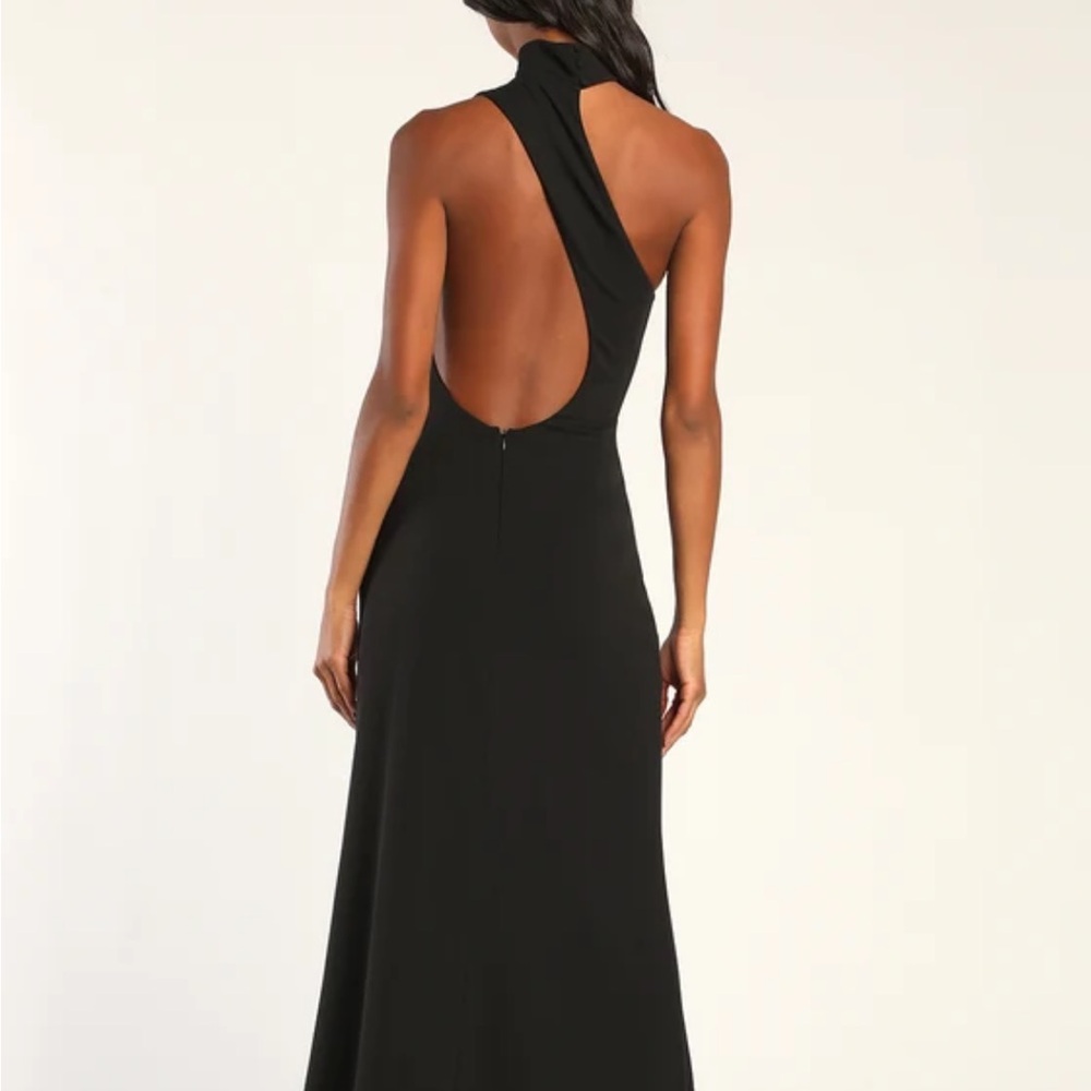 Lulus - Keep it interesting black asymmetrical cutout halter maxi dress
